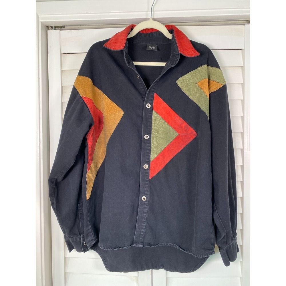 Machine Gun Long Sleeve Shirt Suede/Jean Hip Hop Retro 80's Western | Large